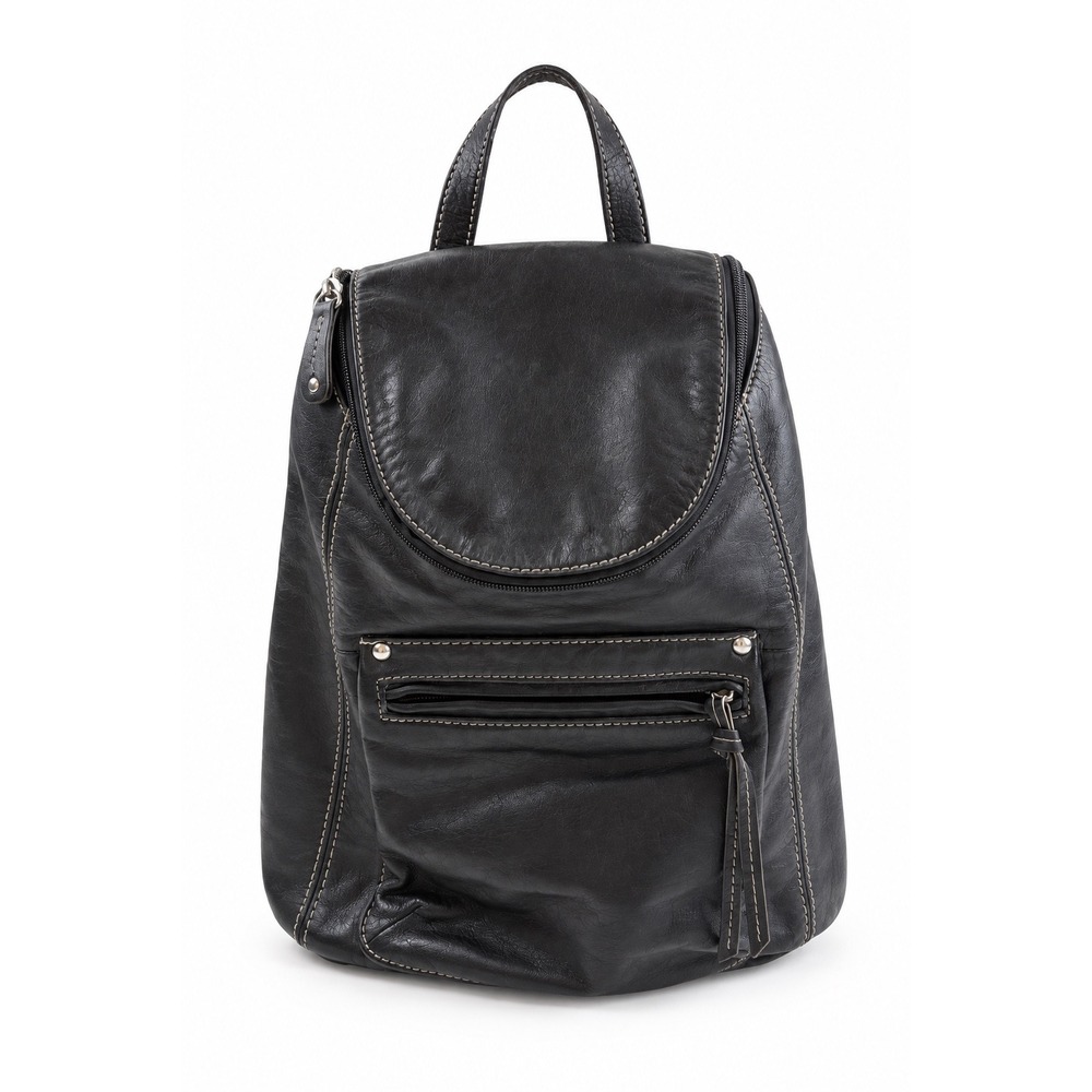 Tignanello Vintage Y2K Black Leather Multi Color Striped Boho Backpack